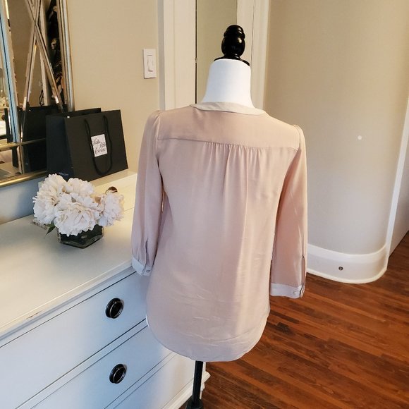 T.Babaton Silk Blush Blouse with Tie - Picture 2 of 3